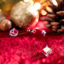 Load image into Gallery viewer, Aurora Borealis 1.7" Cube Drop Earrings Made with Swarovski Crystals