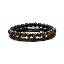 Load image into Gallery viewer, 2-Piece: Men's Leather Braided Bracelet Beaded with Tiger Eye