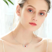 Load image into Gallery viewer, Simulated Ruby Heart Shaped Pav'e Angel Wings Pendant Necklace
