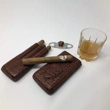 Load image into Gallery viewer, Leather Cigar Case by Mulling Room with Stainless Steel Cutter
