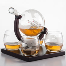 Load image into Gallery viewer, Eravino Whiskey Decanter Globe Gift Set with 4 Etched Glasses
