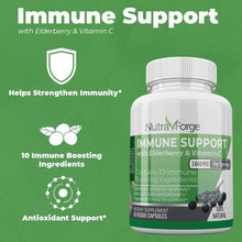 Load image into Gallery viewer, Immune Support Supplement with Elderberry, Vitamin C, Echinacea, Zinc, Garlic, Turmeric 1600mg NON GMO, GMP
