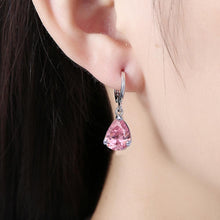 Load image into Gallery viewer, Pink Pear Cut Dangling Leverback Earrings in 14K White Gold

