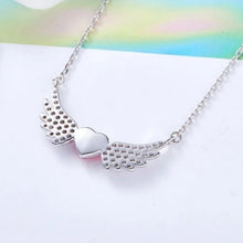 Load image into Gallery viewer, Simulated Ruby Heart Shaped Pav'e Angel Wings Pendant Necklace
