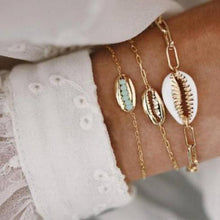 Load image into Gallery viewer, Turquoise Sea-Shell 3 Piece Bracelet Set in 14K Gold
